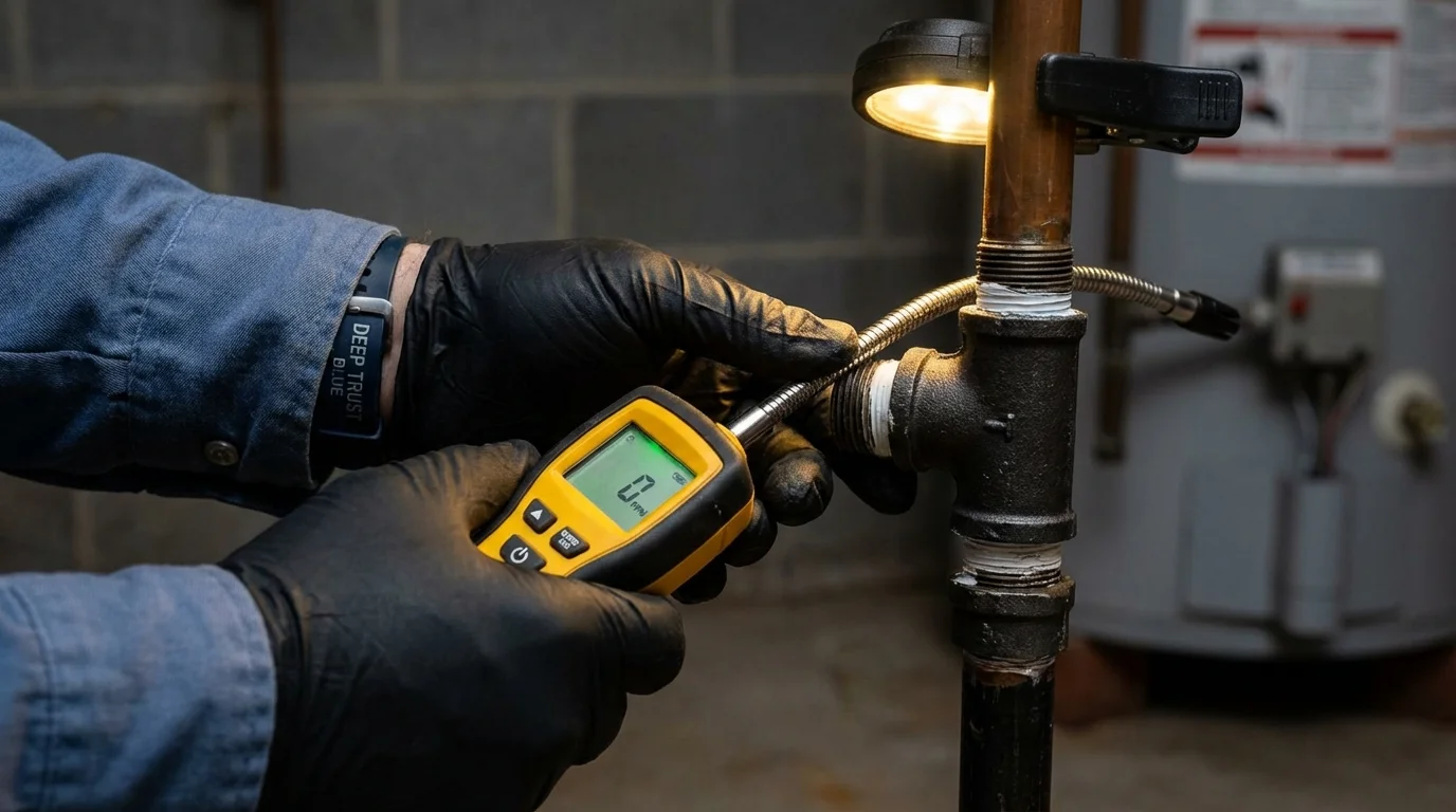 Gas leak detection with electronic sniffer by Johns Plumbing LLC in Schriever