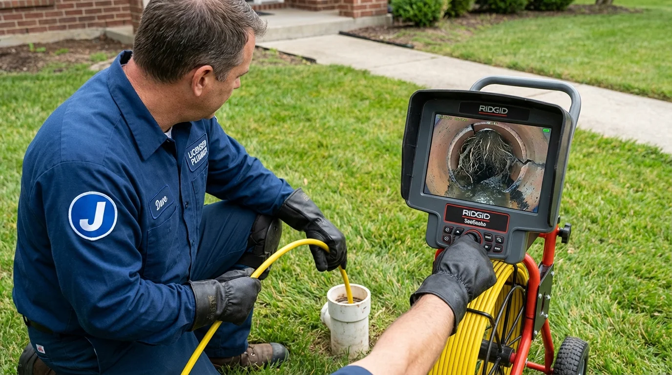Sewer camera inspection being performed by Johns Plumbing LLC in Schriever