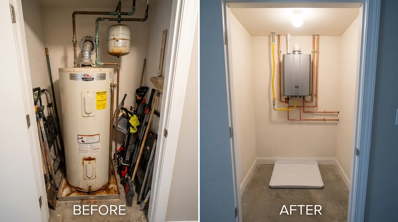 Tank water heater versus wall-mounted tankless unit comparison for Schriever, LA homeowners