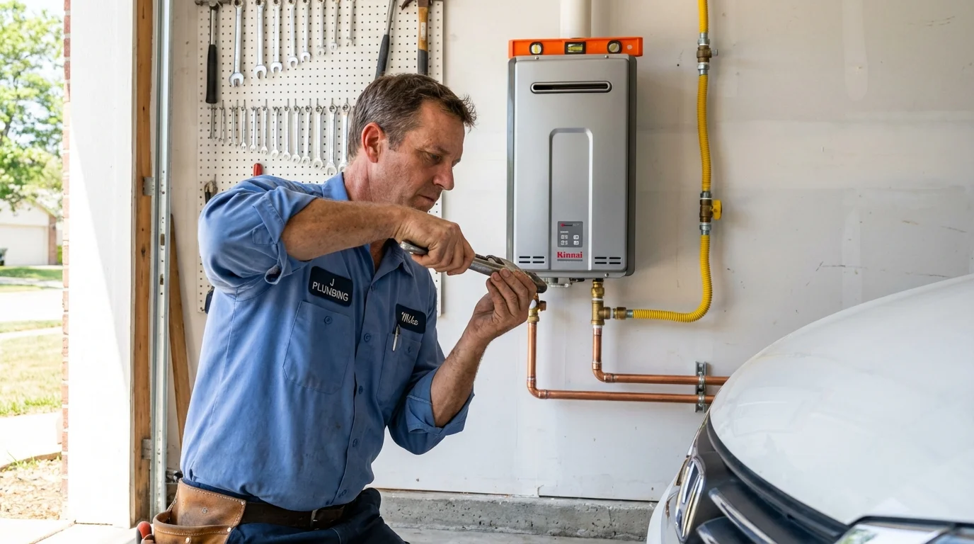 Tankless water heater installation by a Johns Plumbing LLC plumber in Schriever